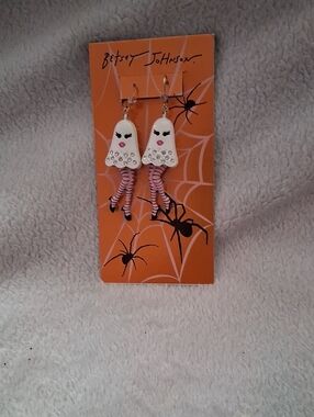 Betsey Johnson White & Pink Ghost Leg Dangle Earrings